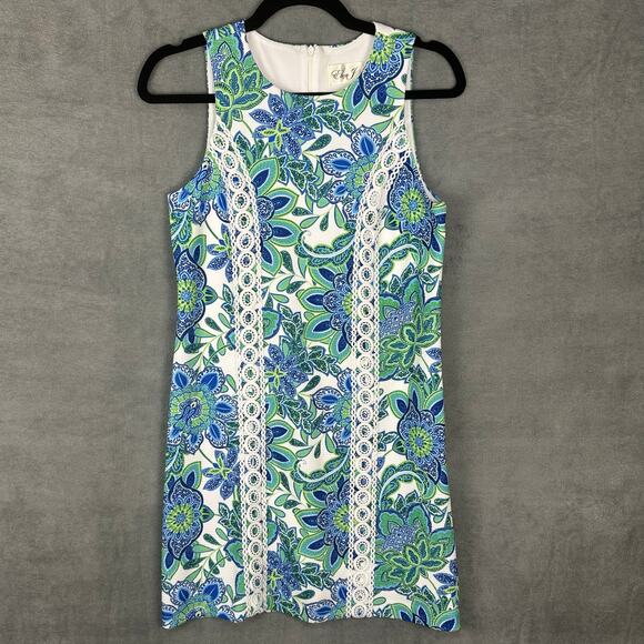 Eliza J Dress Womens 2 Blue Floral Embroidered Tropical Beach Resort Bright - Picture 1 of 12